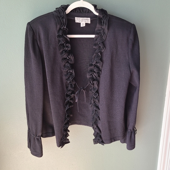 St. John Sweaters - St. John Essentials Ruffle Tie Front Cardigan, Size 12